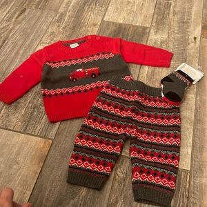 Gymboree sweater outfit fire truck with socks